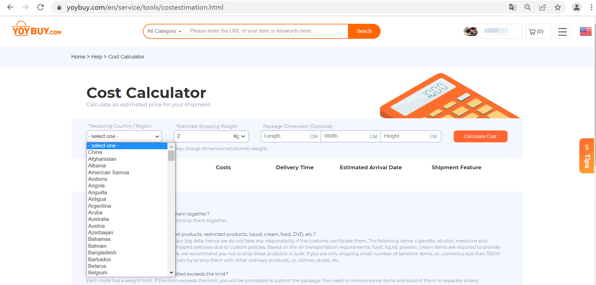 Cost Calculator