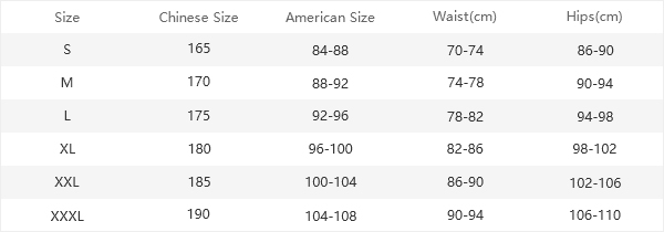 Reference Size Chart for Men’s Pants