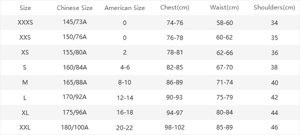 Reference Size Chart for Women’s Tops